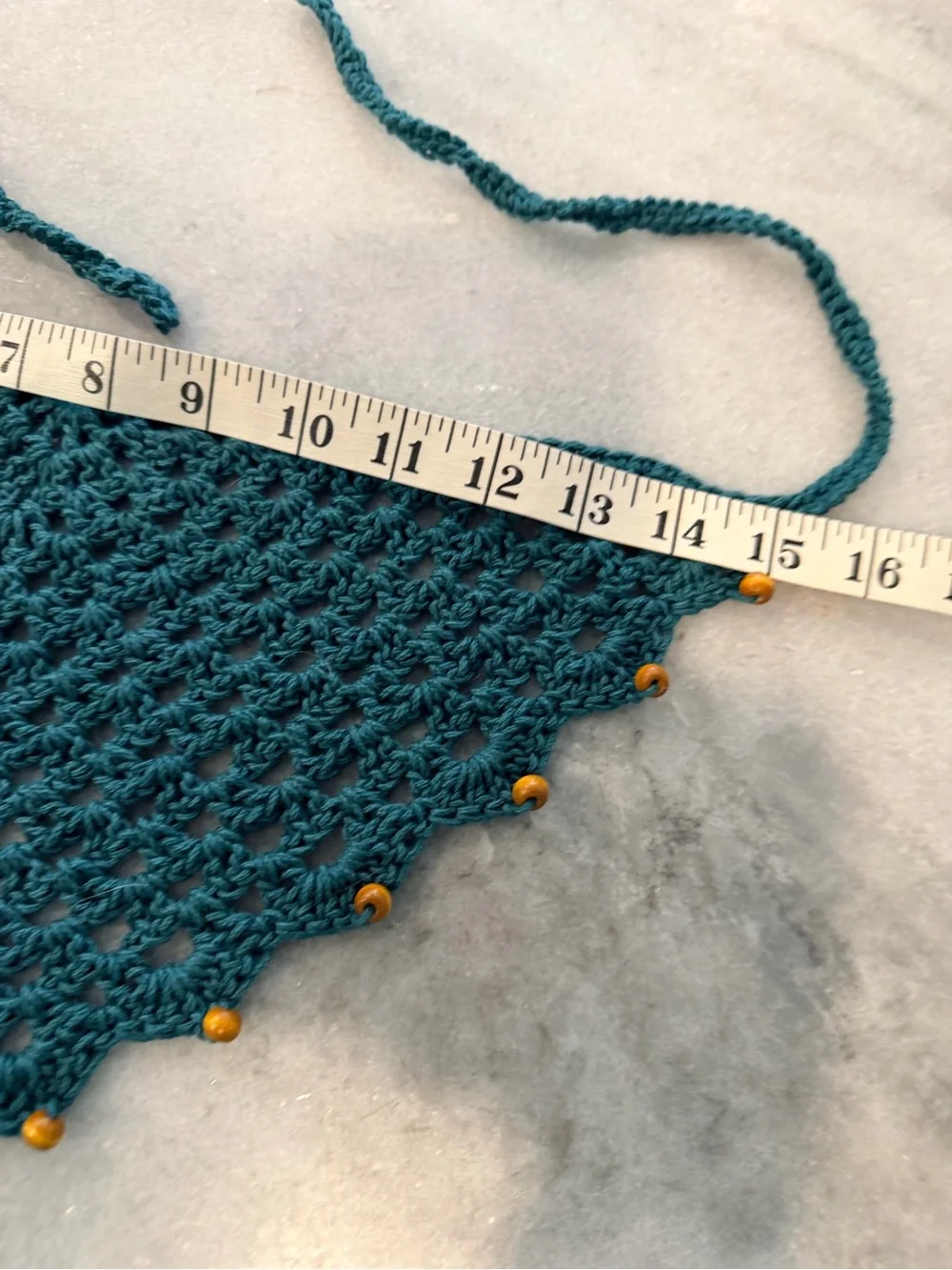 Handmade Crochet Wood Beaded Kerchief Head Scarf Cotton Boho Bandana Cottagecore